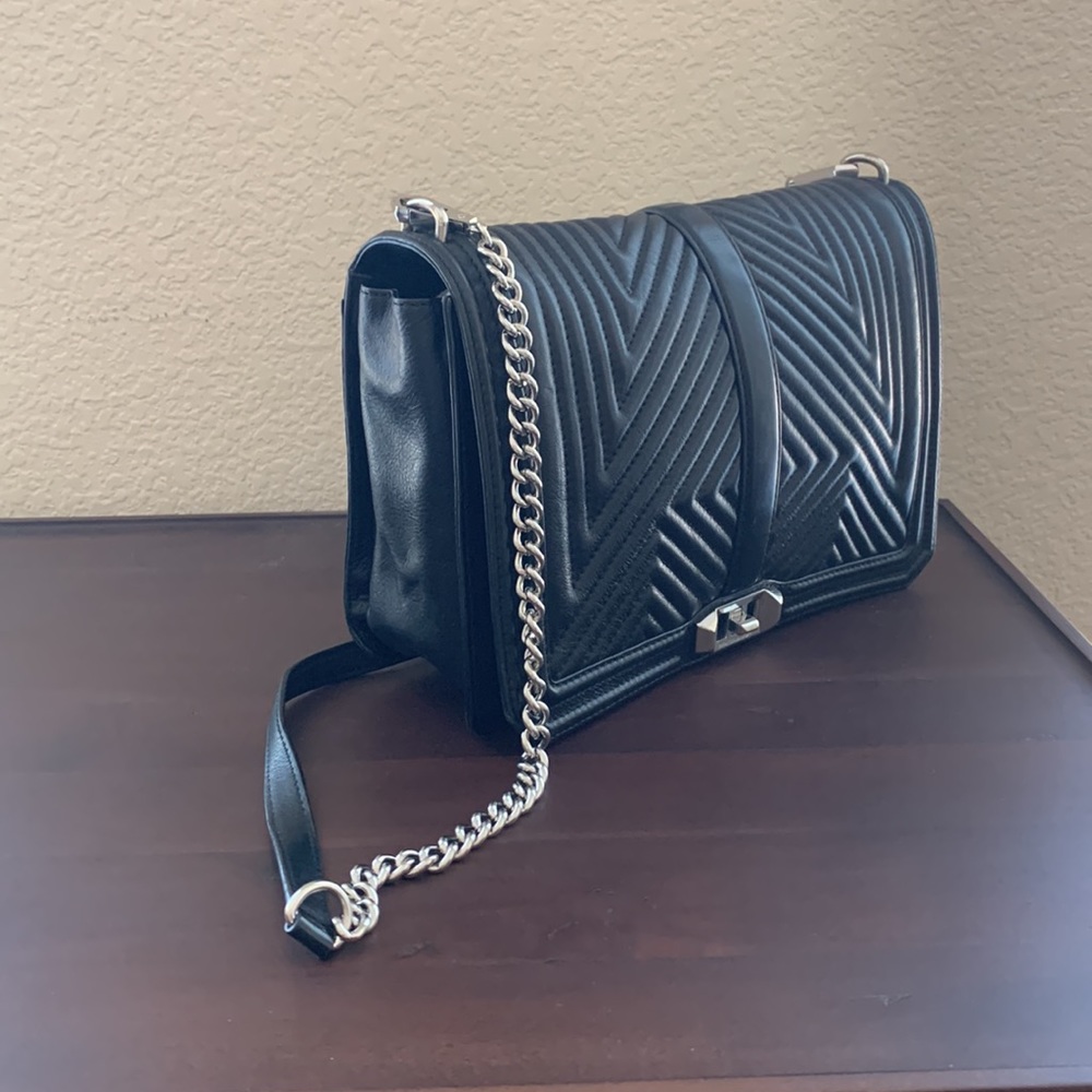 Jumbo Rebecca Minkoff Chevron Love Quilted Leather
Crossbody Silver acce…